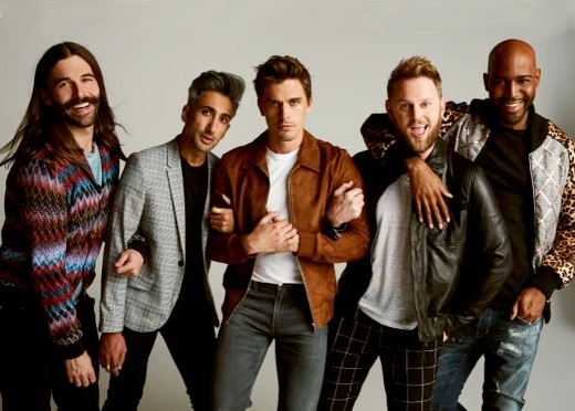 Portrait of Queer Eye hosts: Jonathan Van Ness, Tan France, Antoni Porowski, Bobby Berk, and Karamo Brown